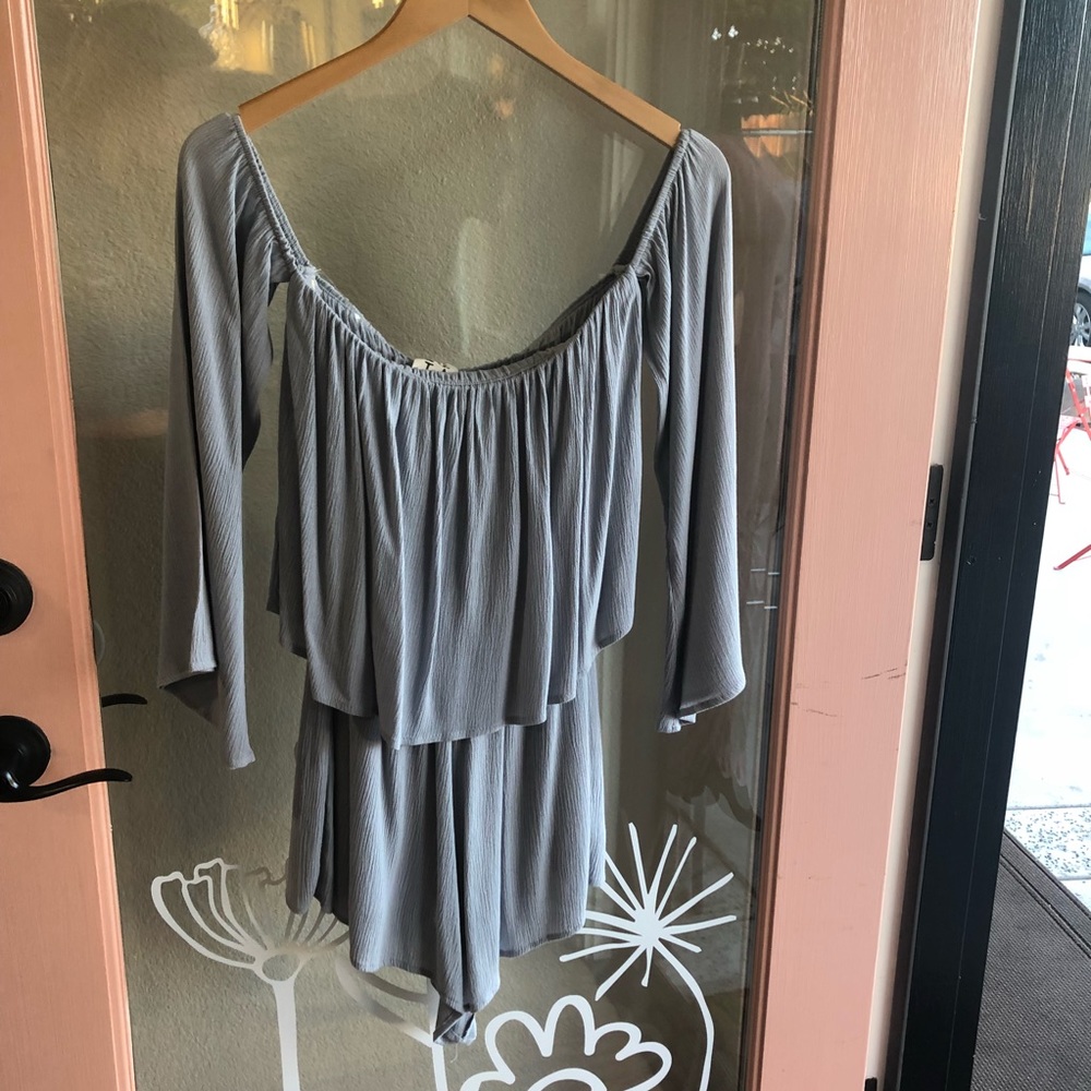 PPLA blue long sleeve romper off shoulder